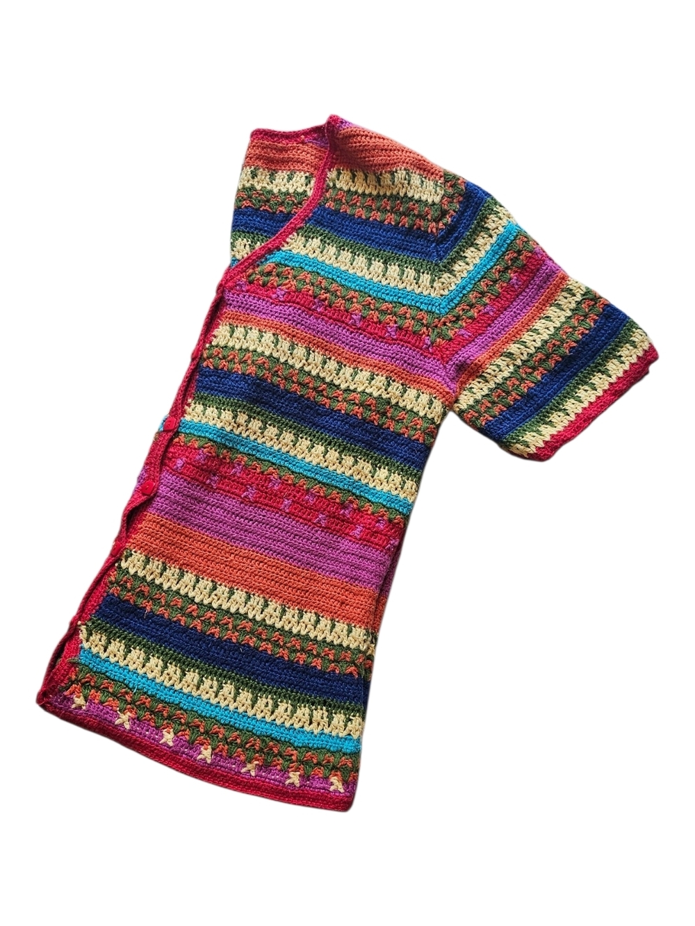 Casual Corner Annex Crochet Cardigan XL Colorful Striped Boho Knit Button Front - Picture 10 of 11